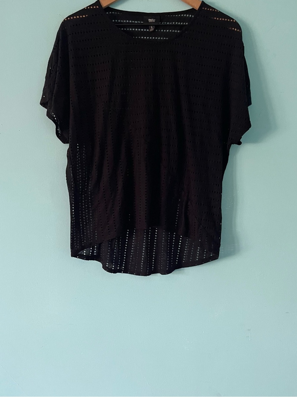 Mossimo Eyelet Dolman Black Loose Jersey Cap Sleeve Pullover Blouse Top L